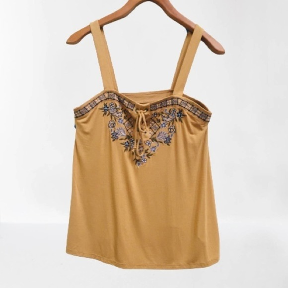 American Eagle Yellow Embroidered Lace Up Tie Tank, Size Small - Picture 1 of 8